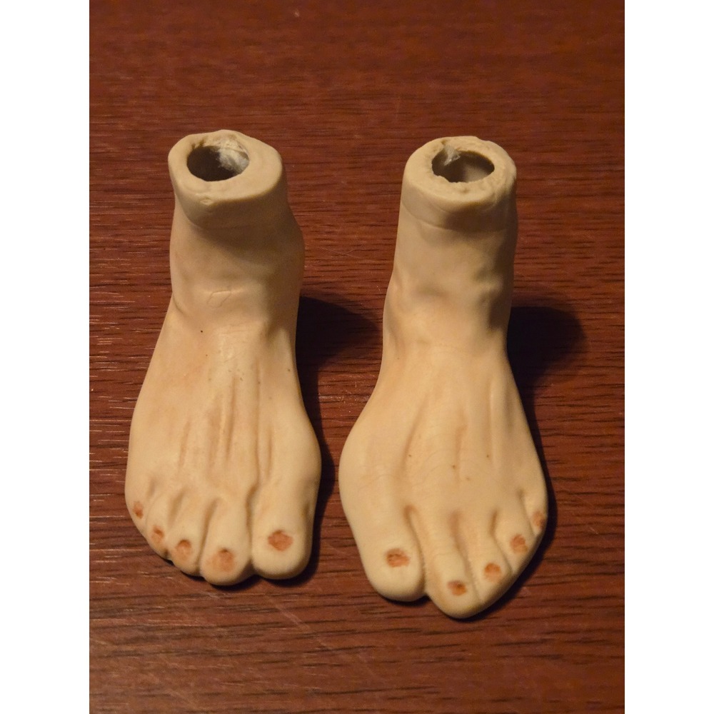 Vintage Bisque Porcelain Doll Feet Replacement Parts Hand Painted Toenails Pair
